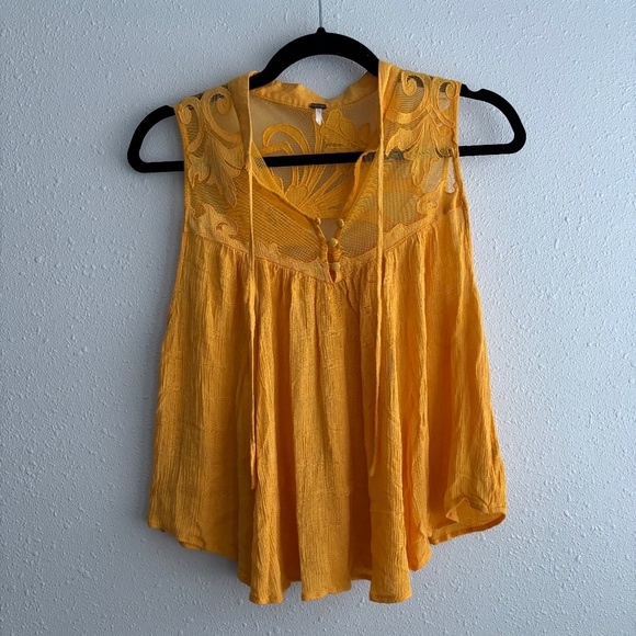 Free People Yellow Crosshatch Mesh Tank Top - Picture 1 of 8